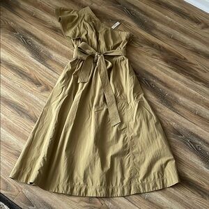 Madewell Ruffled One-Shoulder Midi Dress Olive NWT